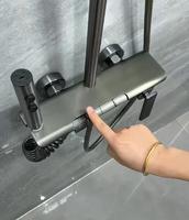 Mitigeur de douche thermostatique en laiton à poignée unique avec affichage numérique, barre coulissante noircie et pommeau pluie – Luxe contemporain