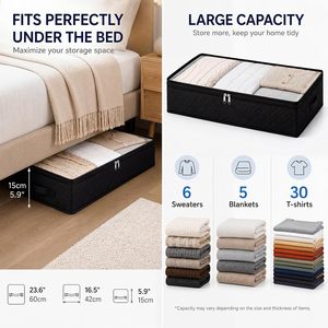 <b>Black</b> Rectangular Underbed <b>Storage</b> Bags Clear Window 2 Reinforced Handles Foldable <b>Bed</b> <b>Storage</b> Containers for Clothing - Product Image 2