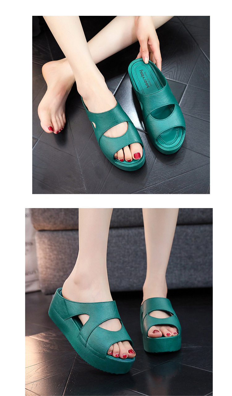 High Heel Slippers Women Summer Thick Home Wedged PVC Anti-slip Slides Sandals Ladies
