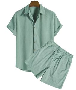 Conjunto de 2 Peças Masculino em Veludo Cotelê: Camisa de Botão e Shorts – Roupa Casual para Verão, Férias, Praia, Esportes e Treino - Product Image 4