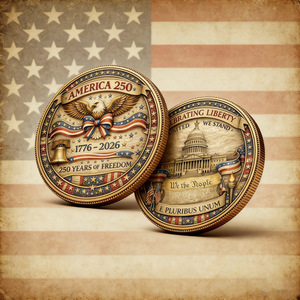 Pièce de monnaie commémorative du 250e anniversaire des États-Unis 1776-2026, Aigle chauve, drapeau américain, objet de collection patriotique plaqué or, souvenir - Product Image 2