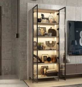 Bibliothèque de bureau et de salon moderne Bibliothèque en bois Armoire de rangement murale avec portes en verre pour livres et fournitures d'ongles - Product Image 6