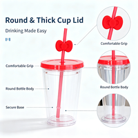 OEM/ODM Gobelet à thé Boba réutilisable à double paroi en plastique avec impression de dessins animés mignons, avec paille et couvercle