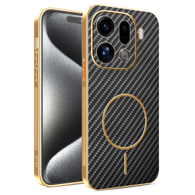 Lichicase Carbon Fiber Magnetic Bumper Case for Oppo Find X9 Find X9 Pro Electroplate Hard PC Back Cover
