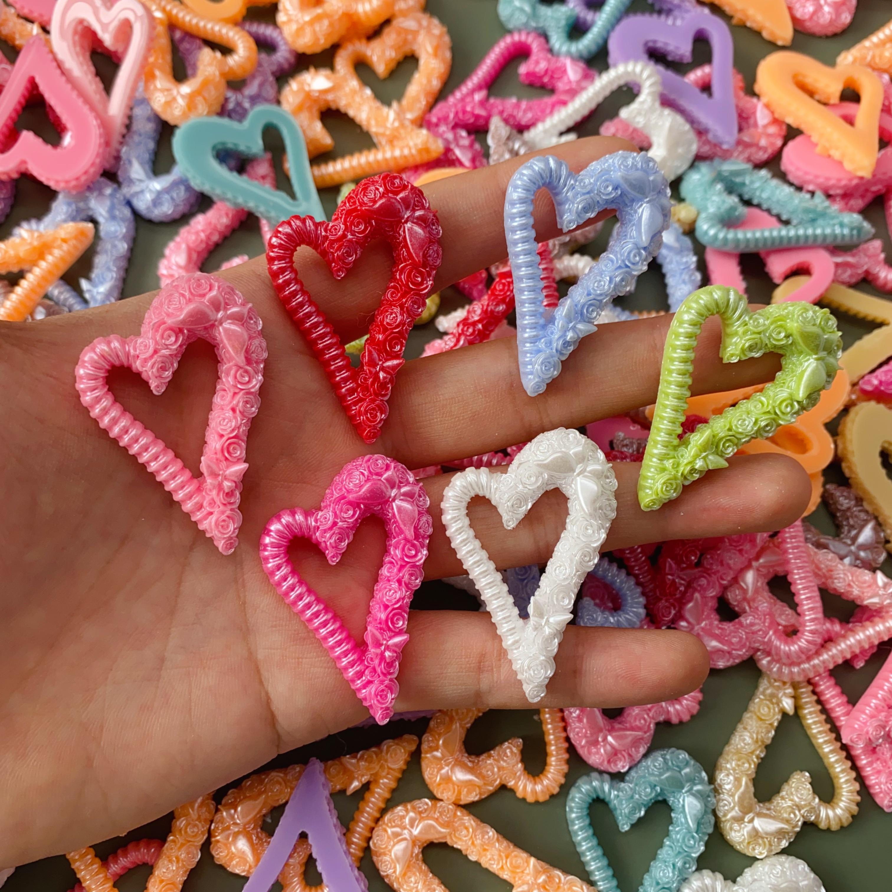 混合彩色树脂玫瑰空心心形雕像平背凸圆面 DIY 婚礼蝴蝶结装饰剪贴簿情人节配饰工艺品, image size:3024x3024