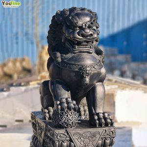 手彫り天然黒大理石フー犬像販売 - Product Image 2