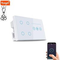 147mm Smart Living Wi-Fi 4 Gang Plus Commutateur de ventilateur Commande vocale et assistant Google Ventilateur Smart Switch Verre trempé Noir