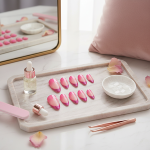 Unghie Finte Rosa Chic Effetto Aura, Stiletto Sfumato, Copertura Completa Media con Adesivi, Set da 24 Pezzi - Product Image 3