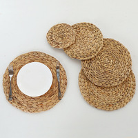 Lot de 6 sets de table tissés ronds en jacinthe d'eau naturelle napperons en paille tressée pour table à manger