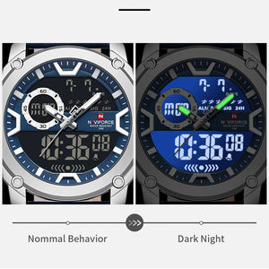 Nuevo Reloj <span class=keywords><strong>de</strong></span> Pulsera NAVIFORCE <span class=keywords><strong>de</strong></span> Lujo para Hombre, Dorado, con Doble Pantalla <span class=keywords><strong>de</strong></span> Hora, Correa <span class=keywords><strong>de</strong></span> Cuero Genuino, Resistente al Agua 3ATM, Modo <span class=keywords><strong>de</strong></span> Reloj Despertador, Modelo 9261 - Product Image 3