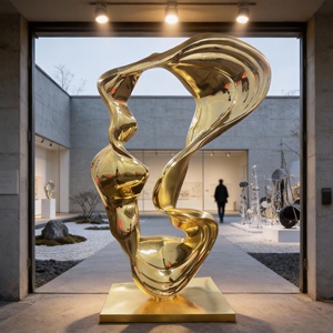 Escultura Abstracta Grande Personalizada de Acero Inoxidable, Arte Metálico Pulido con Acabado Espejo <span class=keywords><strong>Dorado</strong></span> Fluido para Vestíbulo de <span class=keywords><strong>Hotel</strong></span> - Product Image 1