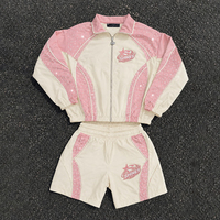 Ensemble de survêtement deux pièces pour femme DCY, survêtement en nylon rouge, ensemble coupe-vent personnalisé, survêtements avec strass, coupe-vent Y2K, OEM