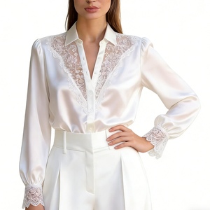 Blusa de Manga Larga con Encaje para Mujer - Camisa Casual con Cuello en V y Botones al Frente - Product Image 6