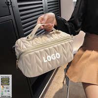 Sac de rangement pour cosmétiques en cuir PU pour femmes, grande capacité, personnalisable avec logo, sac à maquillage portable à main