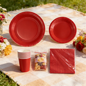 DAMAI - Vajilla de Papel de Color Sólido para Fiestas, Juego de Vajilla Desechable de Color Liso, Platos de 7 y 9 Pulgadas, Vasos de Papel, Servilletas - Product Image 1