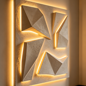 Arte Murale LED Geometrica a Trama Fine - con Retroilluminazione Calda, Adatta per Soggiorni e Camere da Letto. - Product Image 1