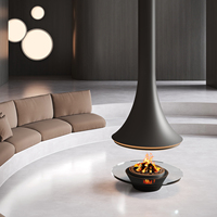 Poêle à bois moderne à foyer inversé avec design en forme d'entonnoir, cheminée suspendue, foyer autonome séparé pour plafond haut