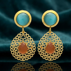 Handmade Gold Plated Brass Ethnic Party Gemstone Dangle <b>Earrings</b> - Product Image 3