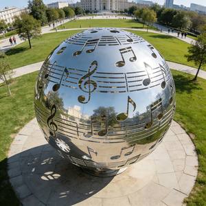 Prix direct d'usine, sculptures en métal découpées au laser en acier inoxydable, notes de <span class=keywords><strong>musique</strong></span>, pour la décoration de parcs urbains - Product Image 1