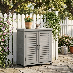 Banc de jardinage avec armoire de rangement et plateau en métal pour terrasse extérieure, mobilier de jardin, poste de travail en bois gris 31,5x17x36'' - Product Image 4