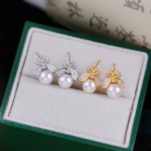 Accessoires en perles DIY, boucles d'oreilles en argent S925 avec support vide, style abeille, 22359DIY, bijoux pour 9-15 mm - Product Image 3