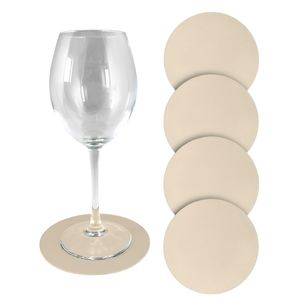<b>SET</b> OF 4 <b>COASTERS</b> IN FAUX LEATHER, DIAM. 12.5CM, IVORY - Product Image 1