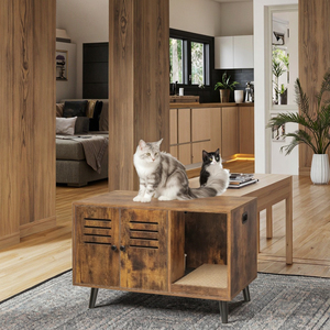 Personalizar muebles de madera maciza Casa de mascotas moderna casa de madera para gatos y gabinete de baño con alfombrilla para rascar caja de arena para gatos - Product Image 2