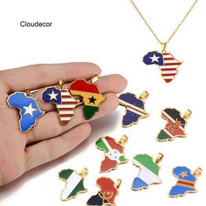 Collar con Colgante <span class=keywords><strong>de</strong></span> Acero Inoxidable, Joyería con Bandera <span class=keywords><strong>de</strong></span> Nigeria, Ghana, Kenia, Congo, Somalia, Cabo Verde, Collar con <span class=keywords><strong>Mapa</strong></span> <span class=keywords><strong>de</strong></span> África Esmaltado - Product Image 1
