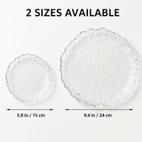 Assiette de service en verre texturé transparent, directement de l'usine, pour dîner, dessert, petit-déjeuner, 15 cm/24 cm, bord ondulé, pour hôtel, restaurant, café, fête
