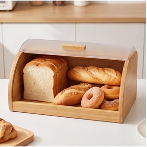 กล่องขนมปังไม้ไผ่เสี่ยวเหม่ยเป่ย 38x26x17 ซม. พร้อมฝาใสสำหรับจัดเก็บในครัว - Product Image 2