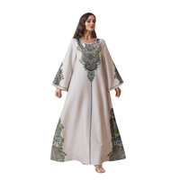 Abaya élégante en polyester imprimé pour femme, robe islamique blanche à manches longues, infroissable, respirante, motif floral, style Dubaï, modeste
