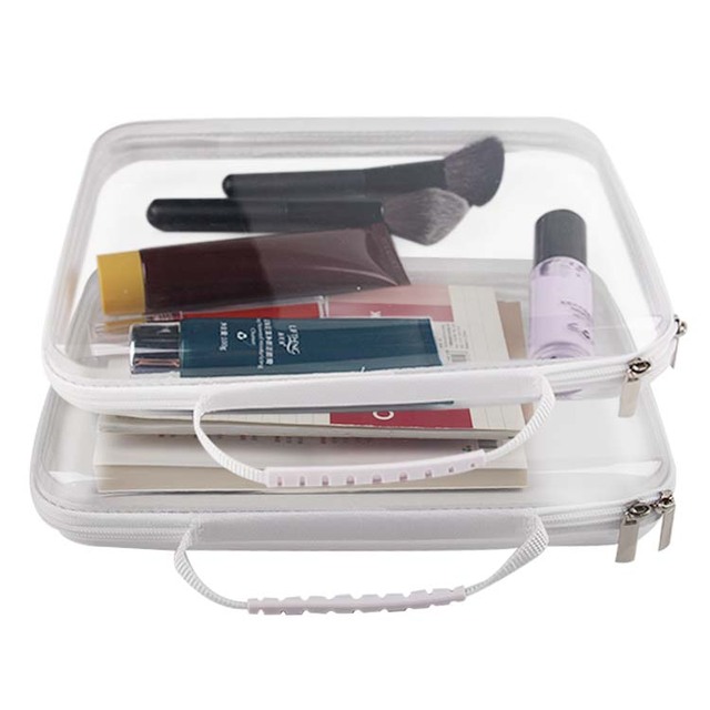Makeup Toy Storage Organize Pencil Zippered Hard PVC Pouch Bag Clear Storage Bins Plastic Sided Clear Hard Shell Zipper Case