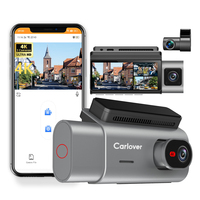 Caméra de tableau de bord Carlover 4K+1K+1K Fisheye AI 3 caméras IPS avec Wi-Fi 5G, vision nocturne avant/arrière, enregistrement en boucle, caméra de rétroviseur
