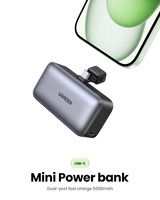 UGREEN Chargeur portable pour iPhone 15, banque d'alimentation 5000mAh avec connecteur USB C intégré, chargeur rapide 22.5W avec support