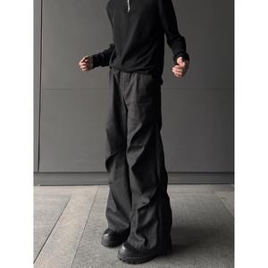 Robe noire décontractée haut de gamme, ample et droite, plissée, évasée, longue jusqu'au sol, à blocs de couleur, style rétro américain, écologique et de niche - Product Image 1