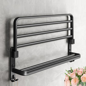 Étagère murale pour <span class=keywords><strong>serviettes</strong></span> avec 2 barres porte-<span class=keywords><strong>serviettes</strong></span> et 9 crochets, porte-<span class=keywords><strong>serviettes</strong></span> antirouille |   Rangement de salle de bain moderne - Product Image 4