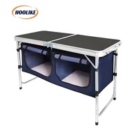 Table de camping pliante d'extérieur avec rangement Table à panneaux composite pour barbecue en aluminium, légère et réglable