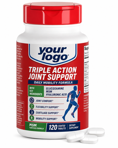 OEM favorise le confort et la flexibilité des articulations, soutient la santé du cartilage, favorise la mobilité, comprimés à croquer triple action MSM Glucosamine pour les articulations - Product Image 1