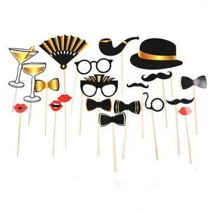 20pcs Birthday party booth props Mix of Hats Wine Glass Lipstick Crowns for Birthday party birthday party paper photo props