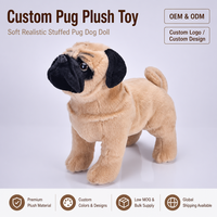 Peluche Pug Cerf Noir à Mâchoire Courbée et Queue Frisée, Réaliste, Douce, Poupée en Peluche, OEM ODM Personnalisé, Vente en Gros