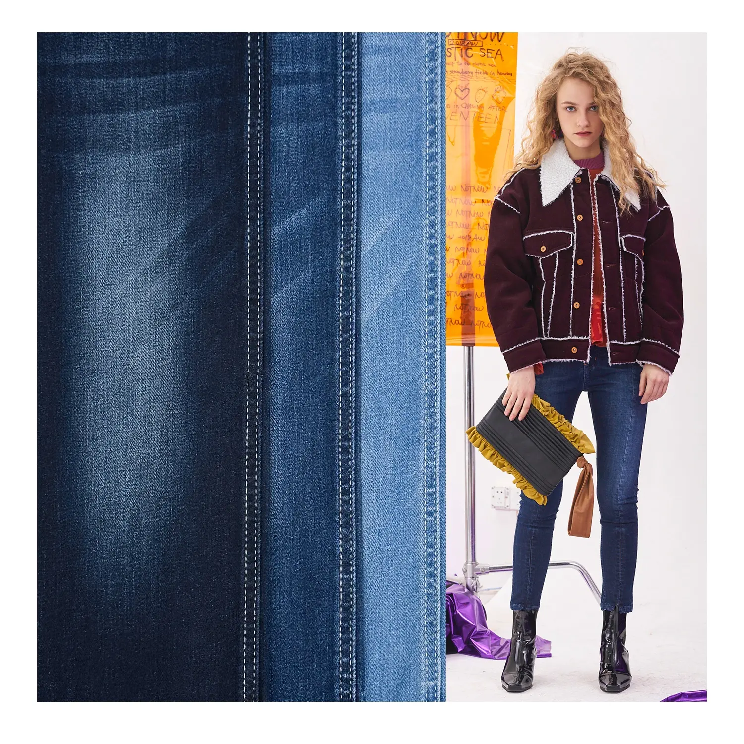 Tecido jeans de 12 onças em estoque tecido jeans azul com alto spandex para tecido jeans de alto algodão para fabricante de roupas com atacado