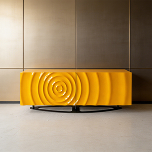 RIKKASI Credenza Moderna Rettangolare per <span class=keywords><strong>Soggiorno</strong></span> con Base in Metallo <span class=keywords><strong>a</strong></span> Forma di Goccia d'Acqua, Colore Giallo Brillante, con Ante Scorrevoli - Product Image 1