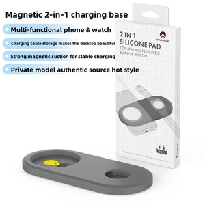 Base de charge sans fil en silicone <span class=keywords><strong>2</strong></span>-en-1 pour <span class=keywords><strong>chargeur</strong></span> sans fil <span class=keywords><strong>Apple</strong></span>, station de charge antidérapante pour iPhone AirPods - Product Image 1