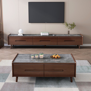 Table basse en bois de style nordique, <span class=keywords><strong>meuble</strong></span> <span class=keywords><strong>TV</strong></span> combiné, armoire murale, couleur noyer, <span class=keywords><strong>meuble</strong></span> <span class=keywords><strong>TV</strong></span> pour salon, style moderne minimaliste - Product Image 6
