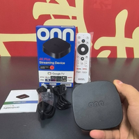 Onn 4K Plus Android 14 Smart TV Box 4K Quad Core Set-Top Box Konektivitas 5G 2GB RAM Remote Suara untuk Pemutar Media Streaming