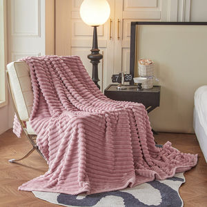 Manta de Franela a Rayas de Alta Calidad, 200*230, Súper Suave, Color Sólido, Manta de Coral para el Hogar, Cama, Sofá, Oficina - Product Image 5