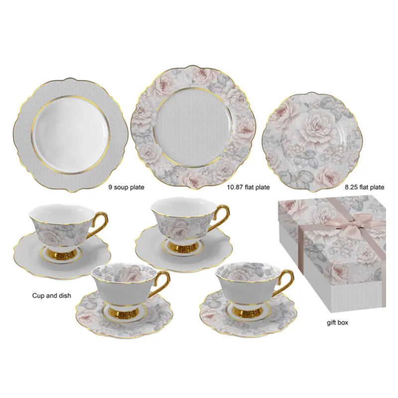 Diner Set Bord Keramisch Porselein Floral Design Luxe Groothandel Borden Servies Sets Serviesgoed