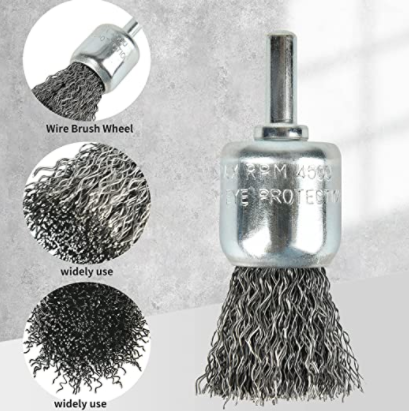 0.25 Inch Hex Shank Fine Crimped Wire End Brush 12500 RPM