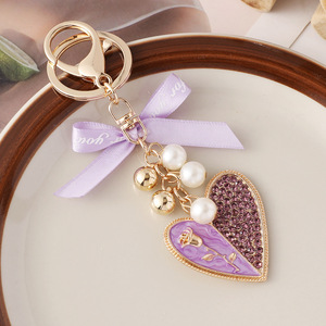 Heart Shape Zinc Alloy Keychain with Pearl Beads and Rhinestone Design for Valentine's Day Gift for Women - Product Image 6