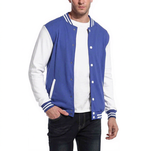 <b>Men</b> <b>Blue</b> White Varsity Jacket Casual Cotton Polyester Stand Collar Button Front <b>Men</b> Varsity Jacket Classic Baseball Letterman - Product Image 1
